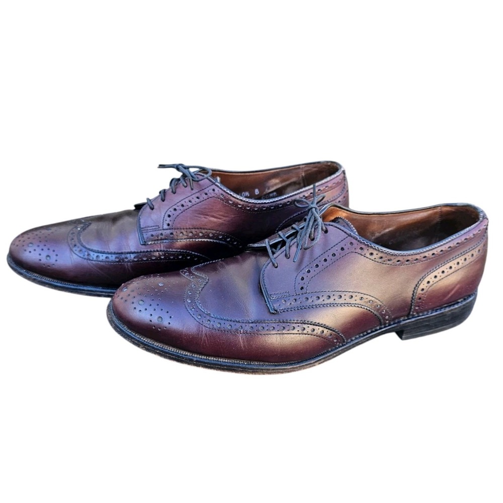 Allen Edmonds Concord 10.5 B Burgandy‎ Leather Oxford Wingtip Almond Toe Lace Up